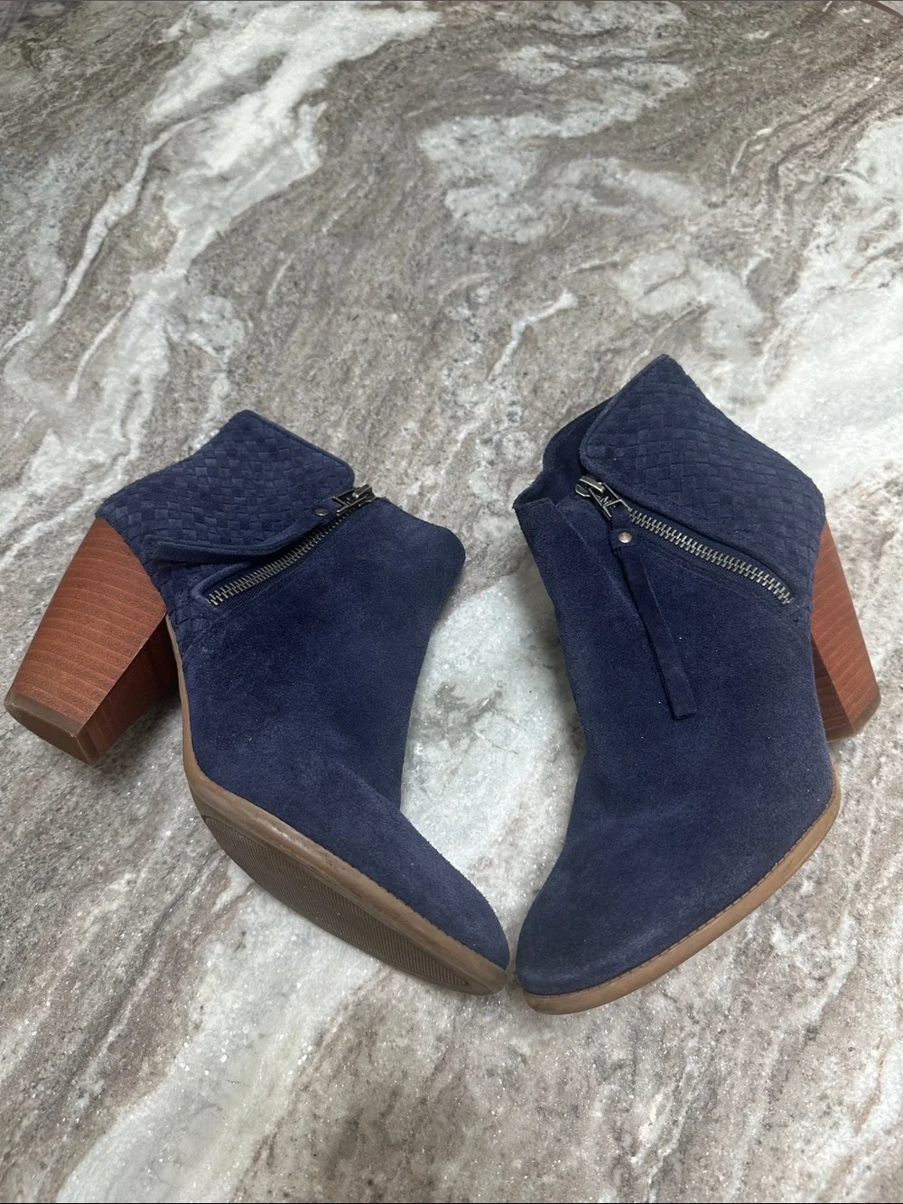 Sole Society Zada Woven Suede Ankle Bootie  Boots Blue Boho-Chic Western Sz 8.5
